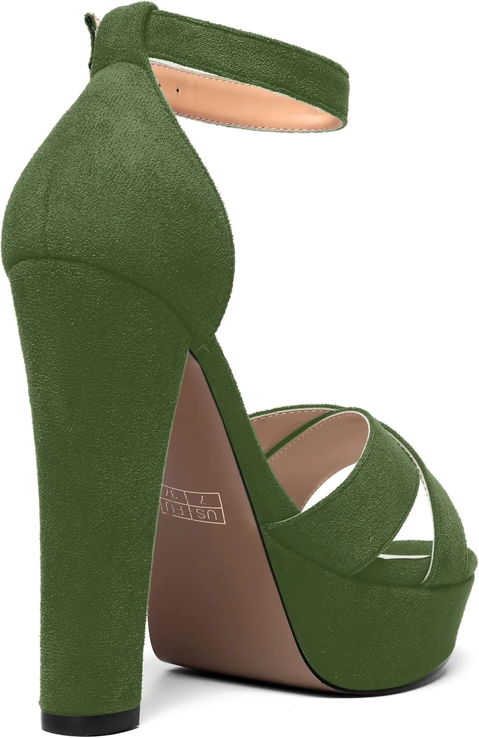 AMBELIGHT Womens Suede Heels Night Club Women Shoes Dress Platform Ankle Strap Open Toe Chunky High Heel Sandals 5 Inch