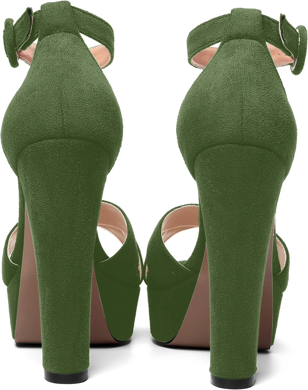 AMBELIGHT Womens Suede Heels Night Club Women Shoes Dress Platform Ankle Strap Open Toe Chunky High Heel Sandals 5 Inch