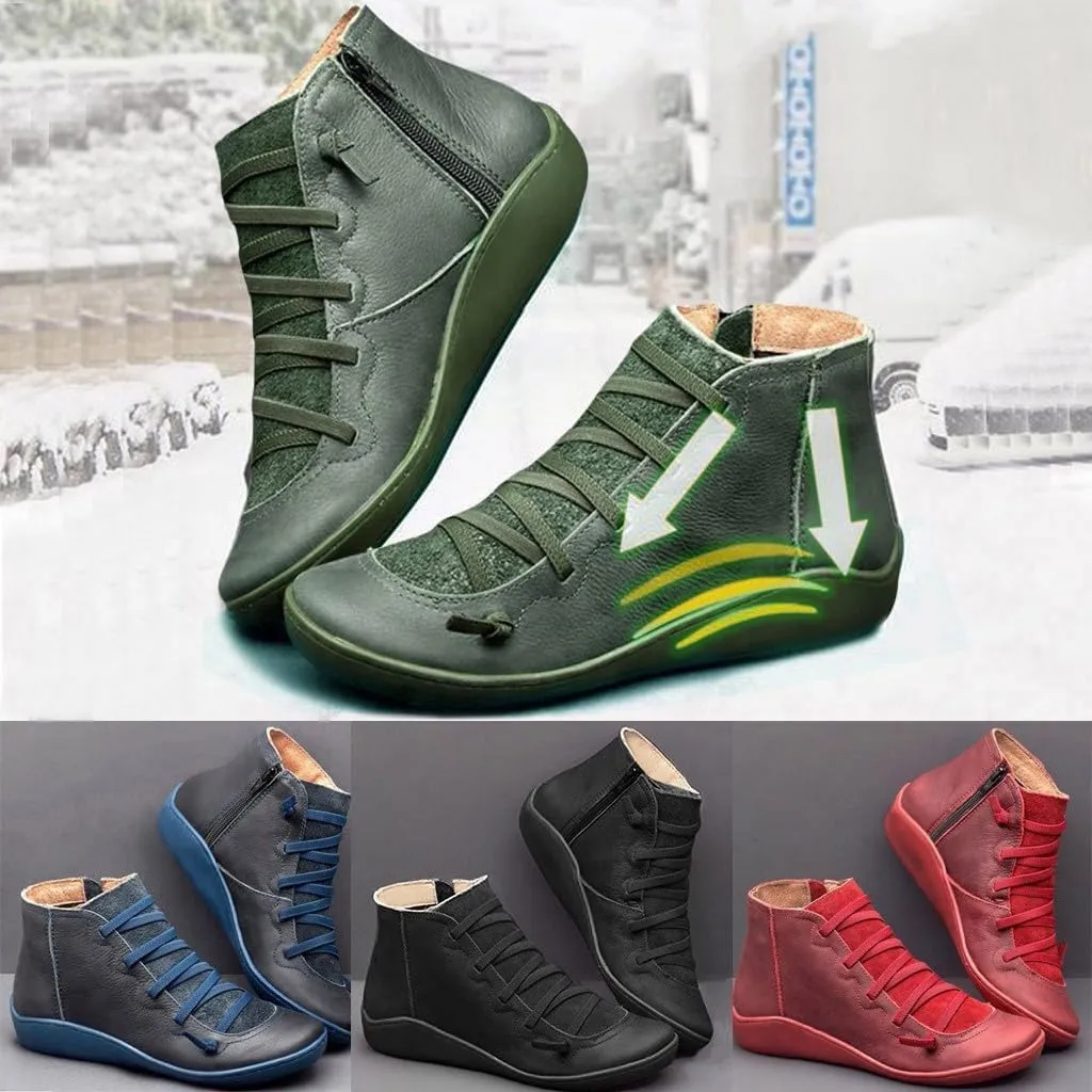 Ankle Boots for Women Low Heel,Women's Fashion Sneakers Ankle Booties Casual Leather Lace up Ankle Boots Walking Shoes
