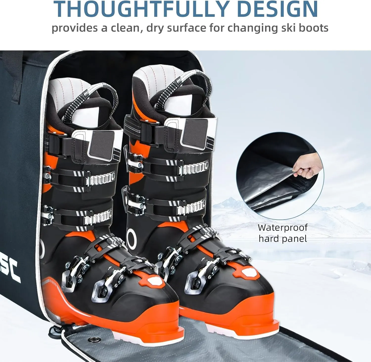 AUMTISC Ski Boot Bag, 50L Snowboard Boot and Helmet Travel Bag for Flying, Multi-Compartment for Ski Boots, Helmet, Snowboard & Accessories