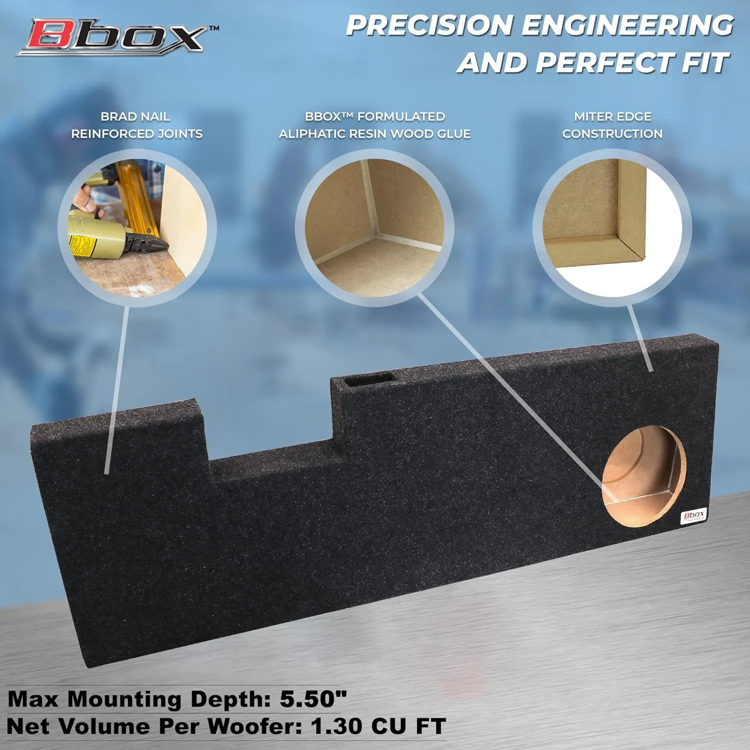 Bbox Accu-Tuned 10” Single Vented Subwoofer Enclosure - Subwoofer Box Improves Audio Quality, Sound & Bass - Fits 1999-2015 Ford F250/350/450 Crew Cab