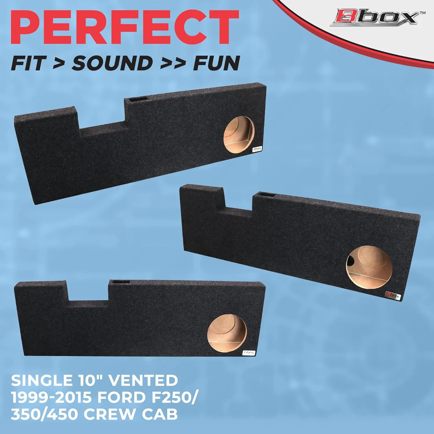 Bbox Accu-Tuned 10” Single Vented Subwoofer Enclosure - Subwoofer Box Improves Audio Quality, Sound & Bass - Fits 1999-2015 Ford F250/350/450 Crew Cab