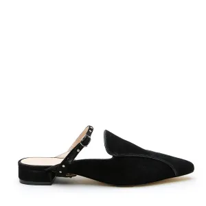 Black Suede Pointed Loafer   Studded Twiggy Strap