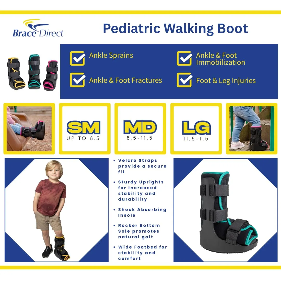 Brace Direct Pediatric Fracture Boot – Kids Medical Walking Boot for Broken Foot, Ankle Sprain & Post-Op, Yellow (Small, up to US Kids 8.5K)