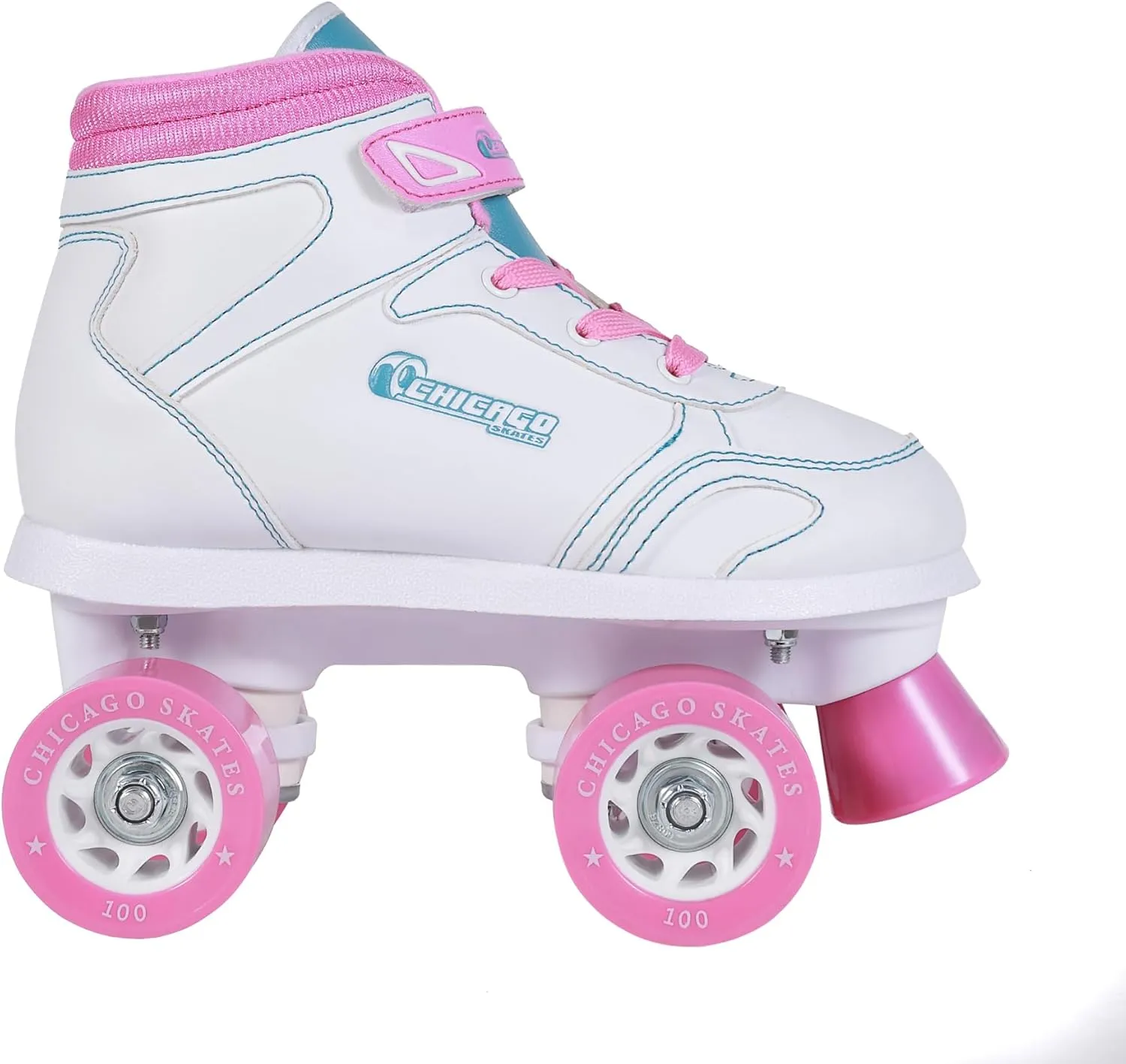 Chicago Girls Sidewalk Roller Skates – White Youth Quad Skates, High-Top Design, Beginner-Friendly, Durable Polyurethane Wheels, Indoor & Outdoor Use