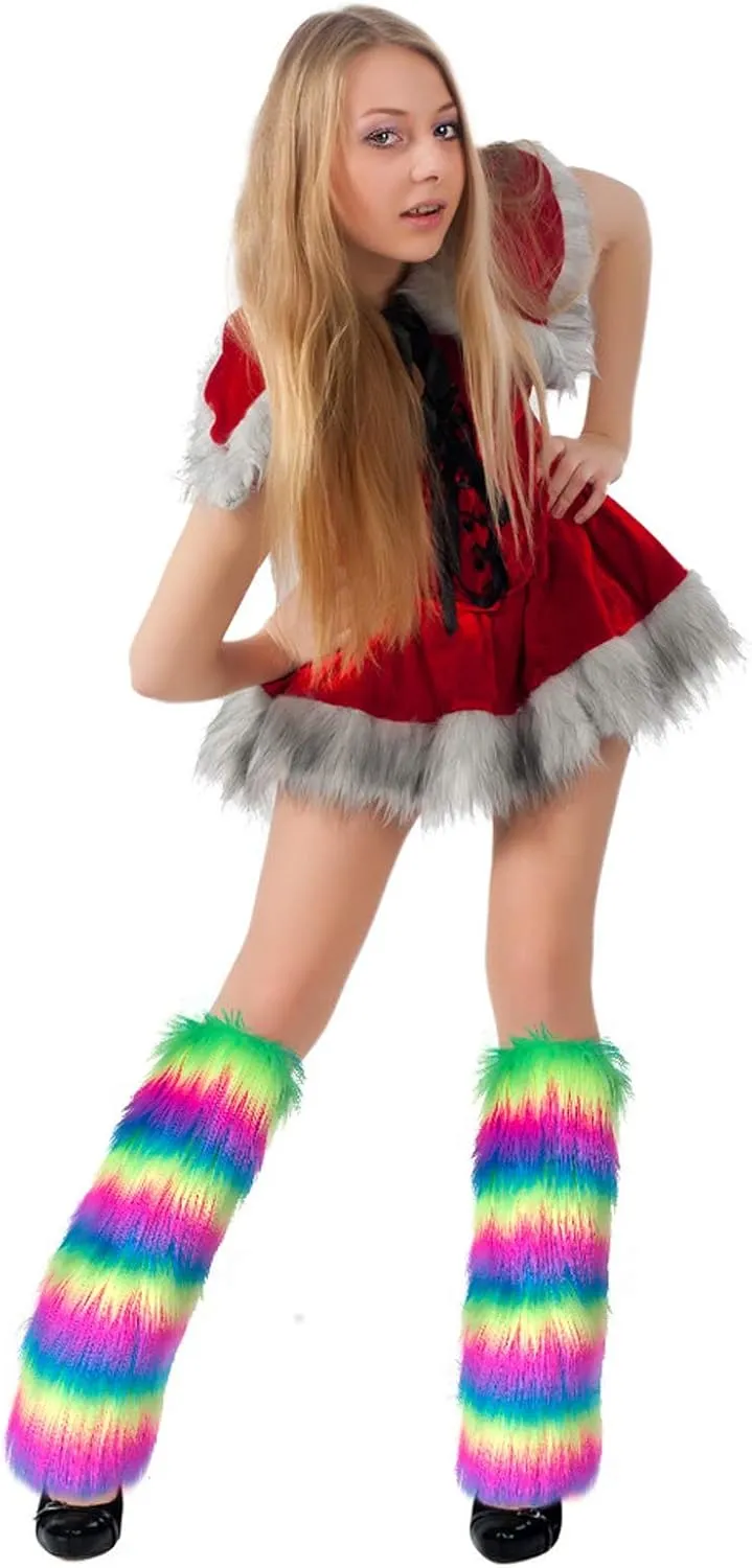 Cityelf Womens Fur Leg Warmer Winter Furry Long Boot Cuffs Fuzzy Shoes Cover Party Costume Holiday Festival Performance Play