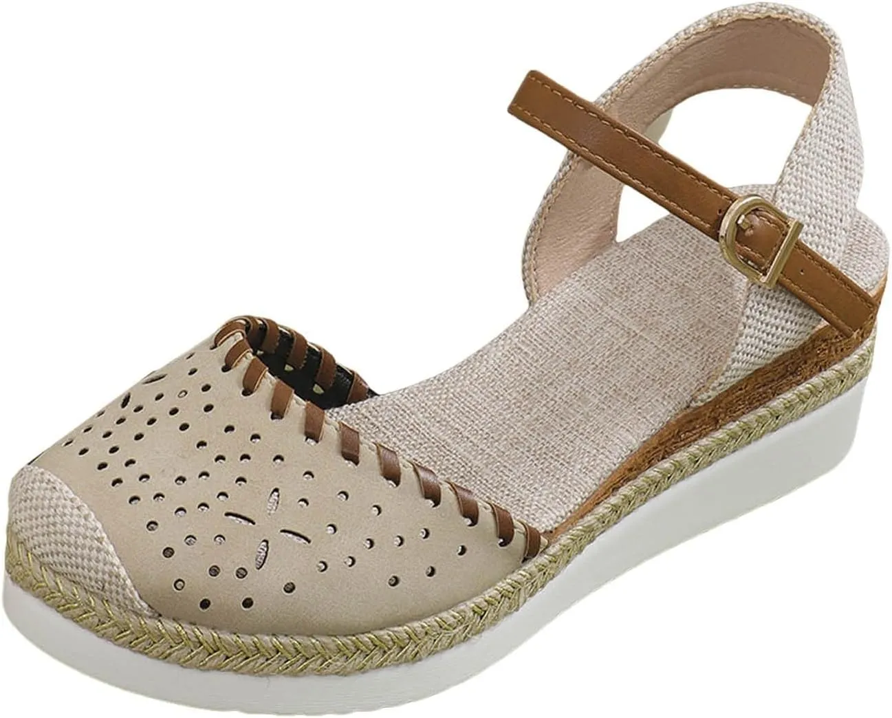 Closed Toe Platform Wedge for Women Dressy Hollow Out Ankle Strap Espadrille Sandals Slip On Orthopedic Sandals