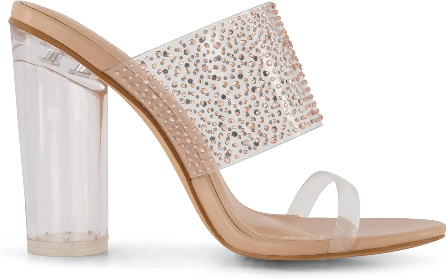 CUSHIONAIRE Women's Nori rhinestone lucite Heel Sandal  Memory Foam
