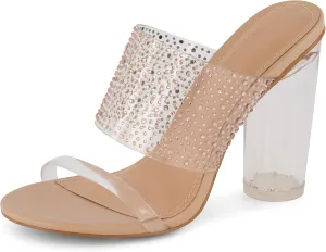 CUSHIONAIRE Women's Nori rhinestone lucite Heel Sandal  Memory Foam