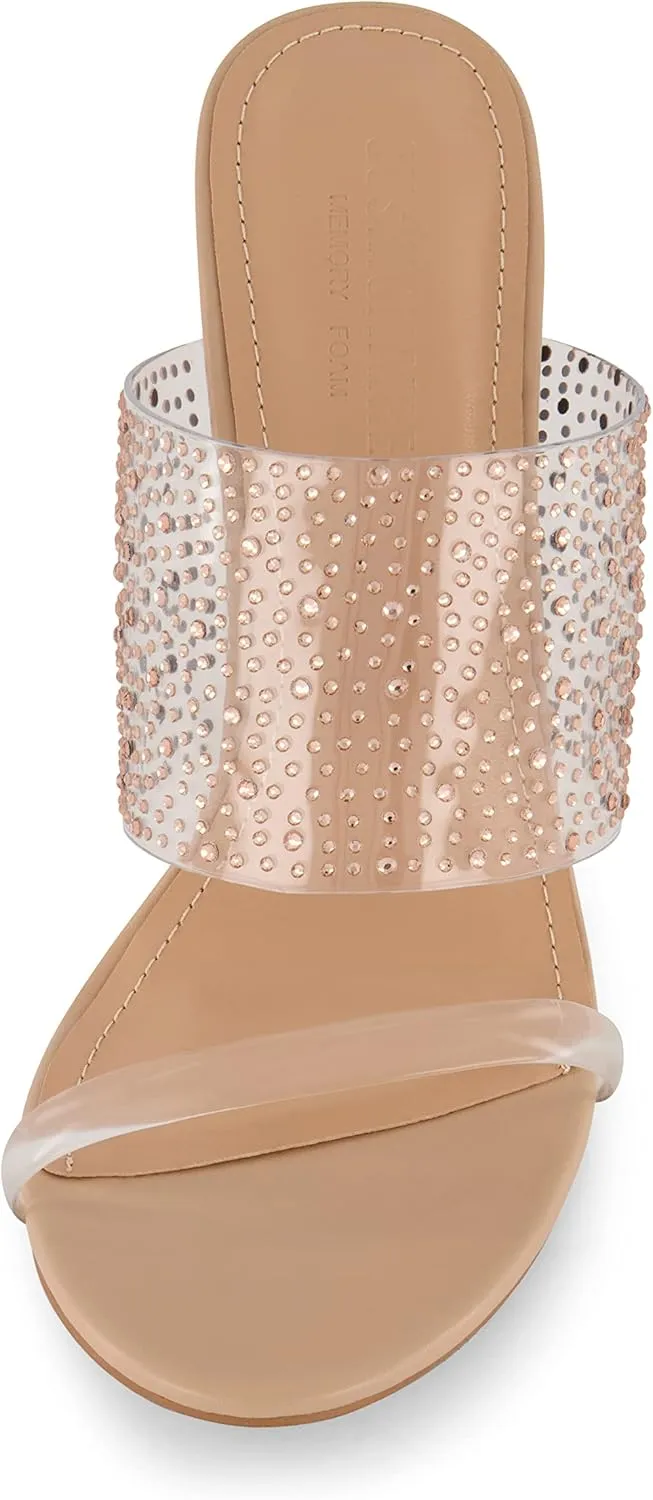 CUSHIONAIRE Women's Nori rhinestone lucite Heel Sandal  Memory Foam