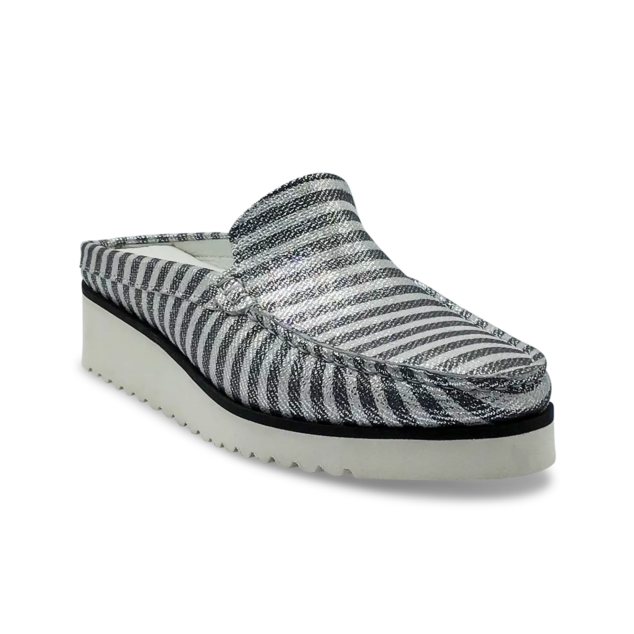 DI CHENZO Women's A-952 Black Stripes Soft Metallic Leather