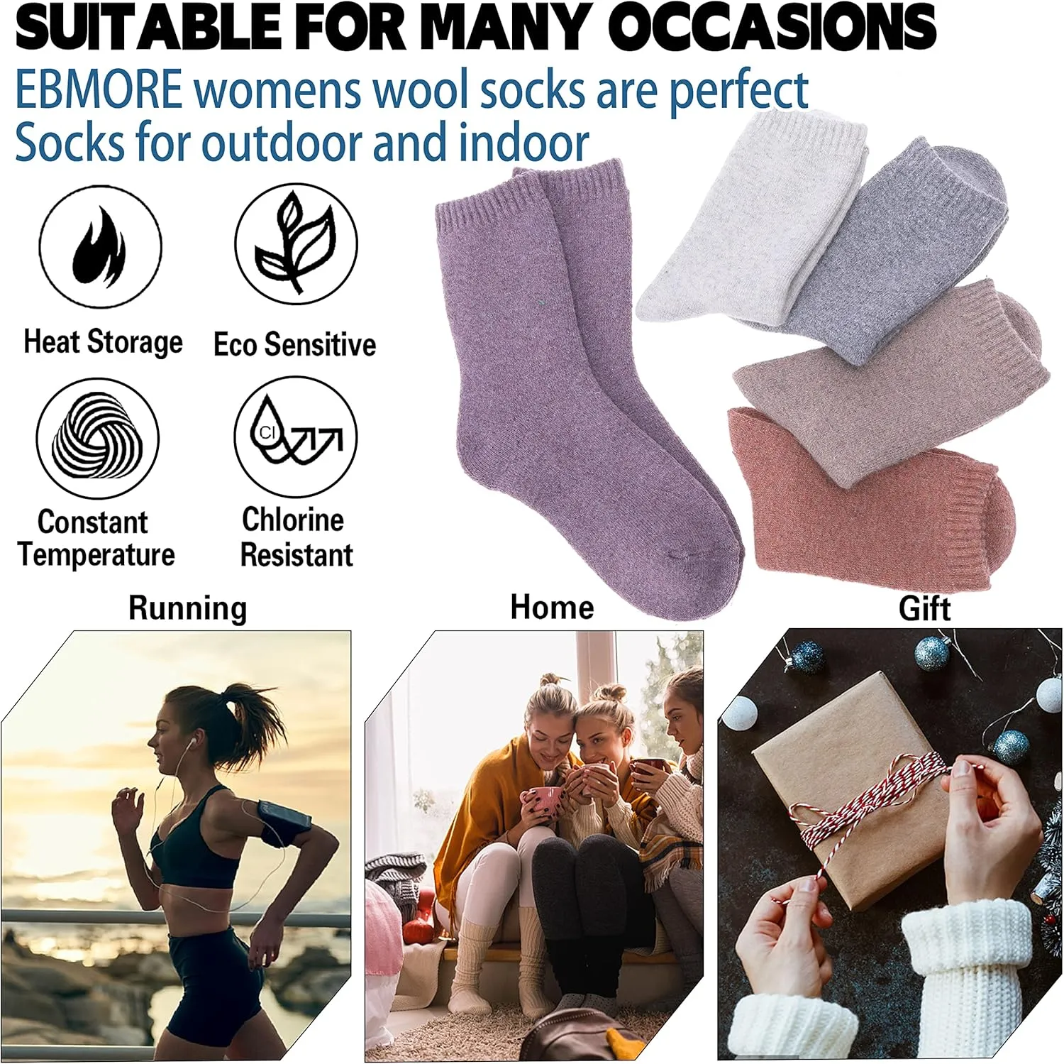 EBMORE Womens Fuzzy Socks Fleece Fluffy Cabin Plush Warm Sleep Soft Cozy Winter Adult Socks
