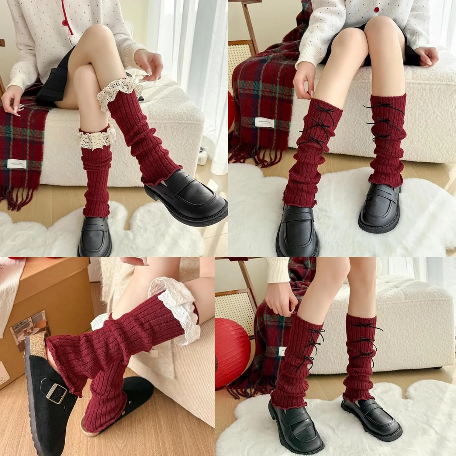 Fairy Grunge Leg Warmers Red Christmas Socks Y2K Accessories Kawaii Women Girls High Knee Long Knit Boot Socks