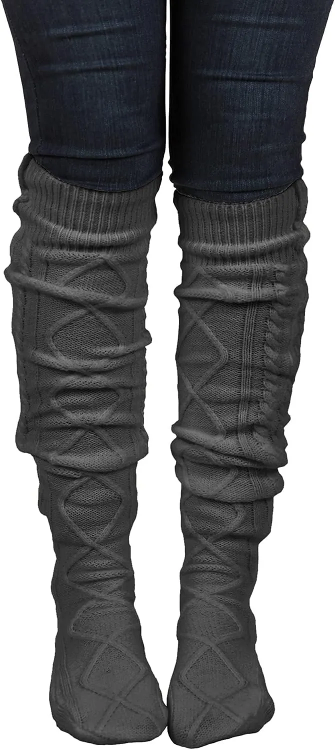 Floral Find Women's Cable Knit Knee-High Winter Boot Socks Extra Long Thigh Leg Warmers Stocking