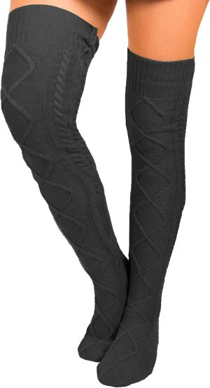 Floral Find Women's Cable Knit Knee-High Winter Boot Socks Extra Long Thigh Leg Warmers Stocking