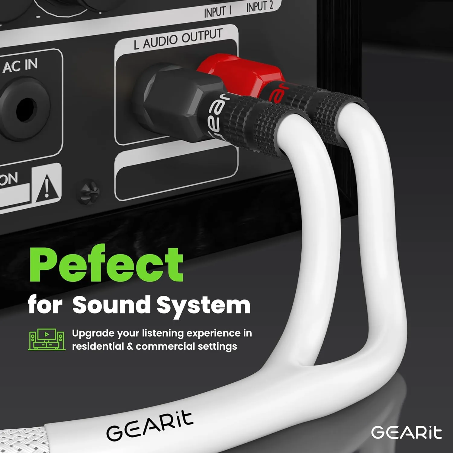 GearIT 12AWG Premium Heavy Duty Braided Speaker Wire (6 Feet) with Dual Gold Plated Banana Plug Tips - Oxygen-Free Copper (OFC) Construction, White