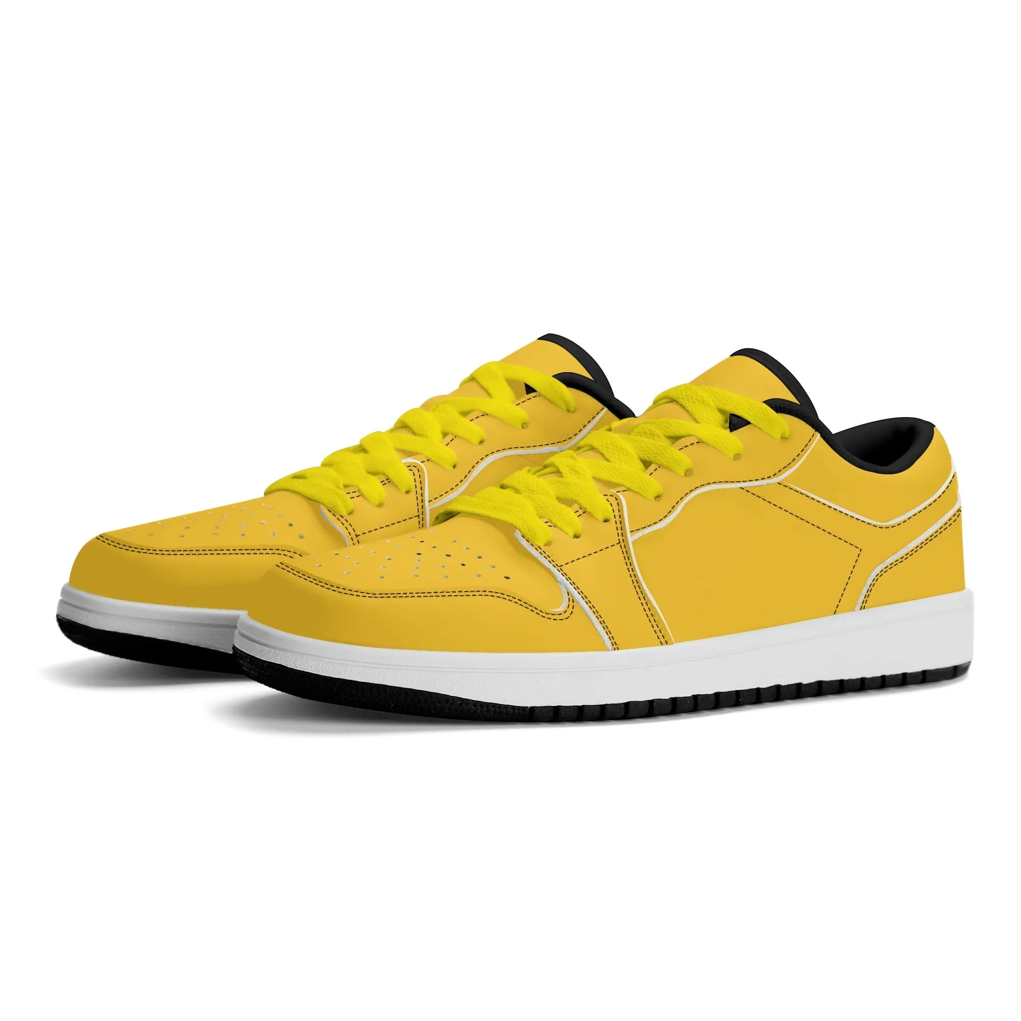 Gelbe Low Top Leder Sneaker für Damen