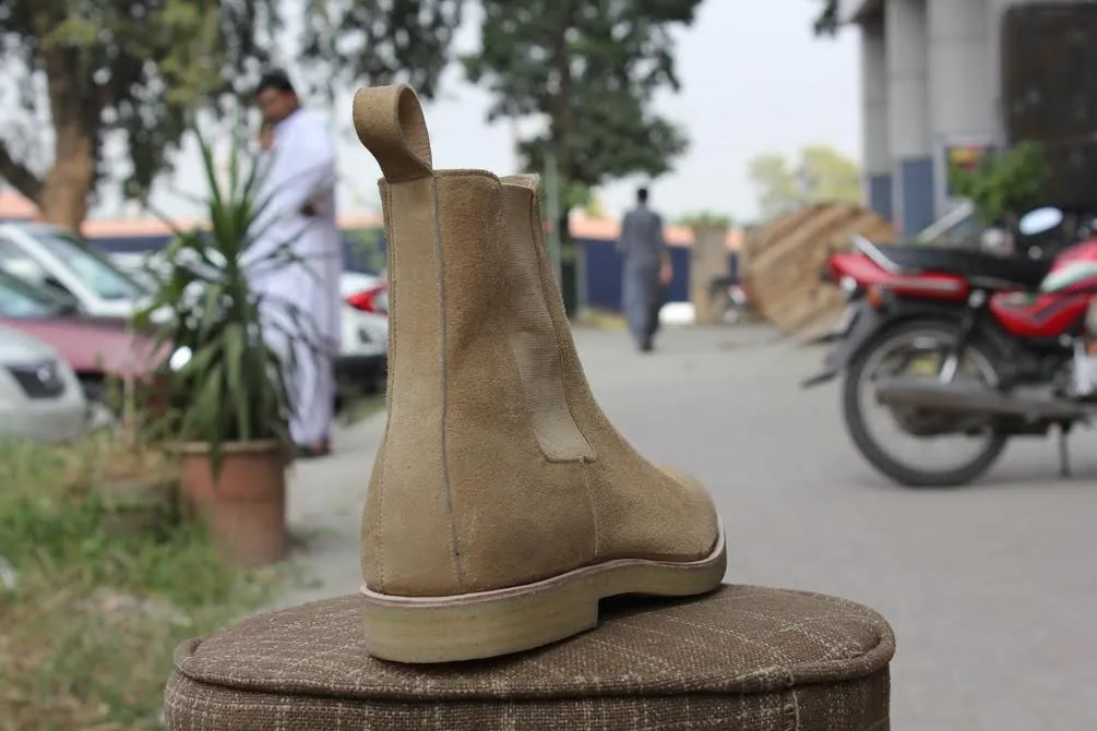 Handmade Beige Chelsea Suede Leather Boots for Men