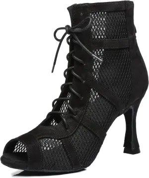 Hanfike Womens Peep Toe Boot Heels Mesh Summer Booties Sandals