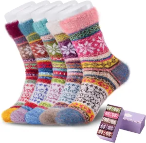 ICEIVY 5 Pair Fuzzy Cozy Socks for Women - Warm Comfy Soft Casual Home Sleep Winter Wool Socks - Gifts for Women