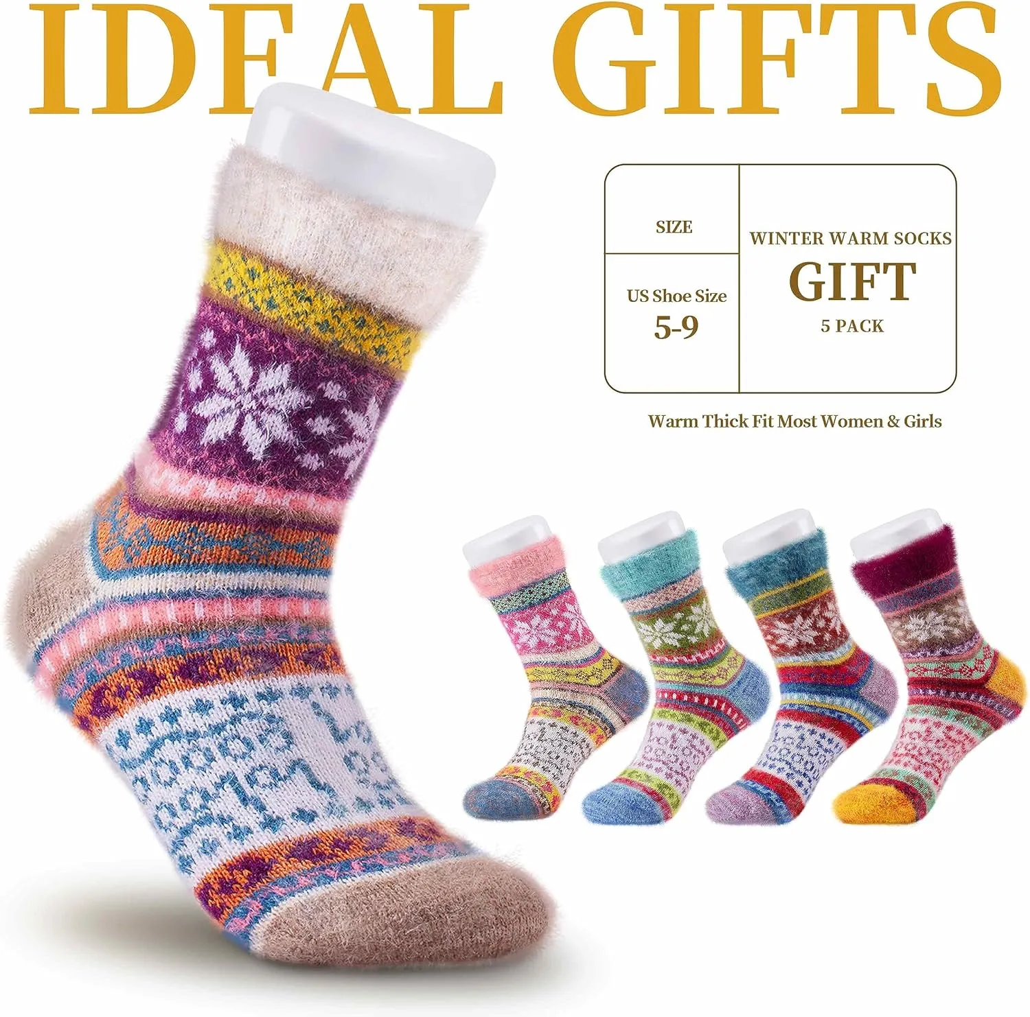 ICEIVY 5 Pair Fuzzy Cozy Socks for Women - Warm Comfy Soft Casual Home Sleep Winter Wool Socks - Gifts for Women
