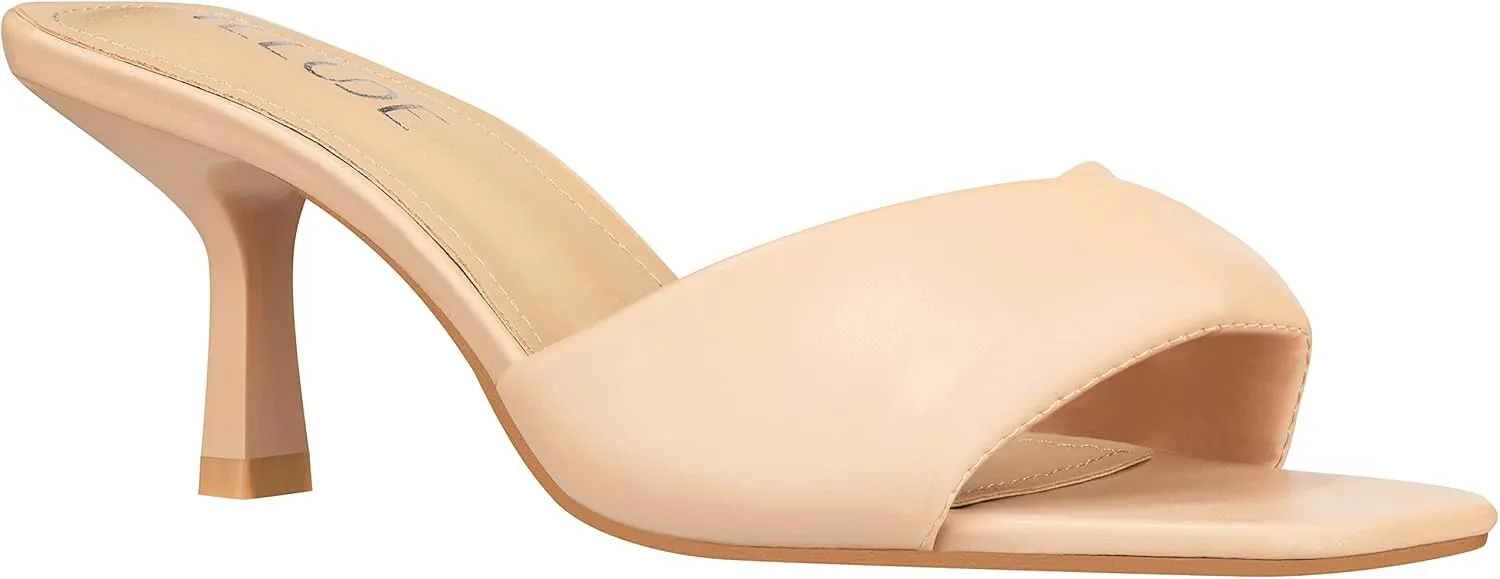 ILLUDE Women’s Low Heel Mules Open Square Toe Slip On Comfortable Cushion Heeled Sandals