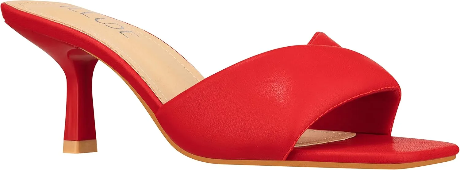 ILLUDE Women’s Low Heel Mules Open Square Toe Slip On Comfortable Cushion Heeled Sandals