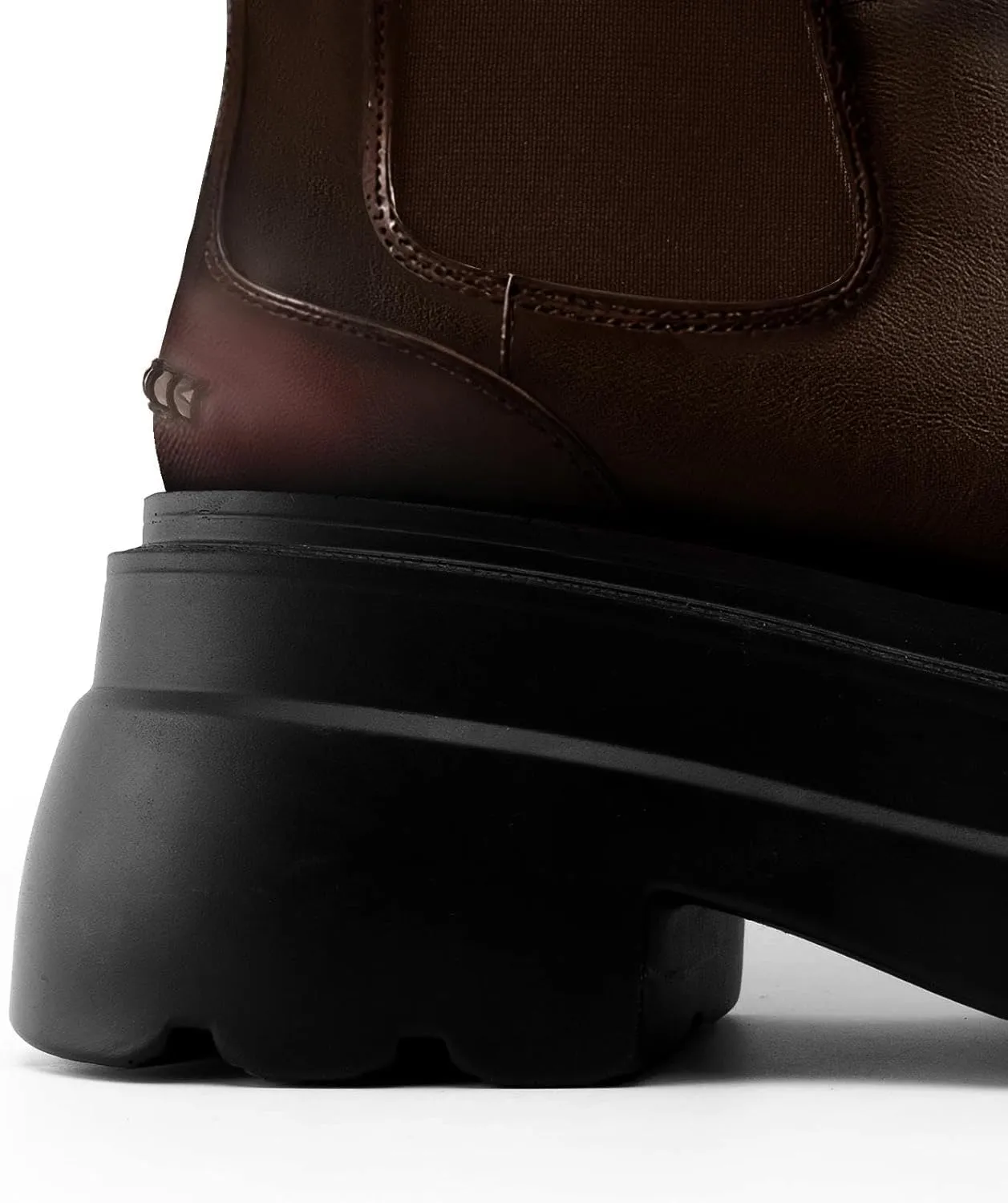 KaroNairy Platform Ankle Boots for Women Chelsea Boots Round Toe Chunky Heel Slip on Lug Sole Short Boots Black