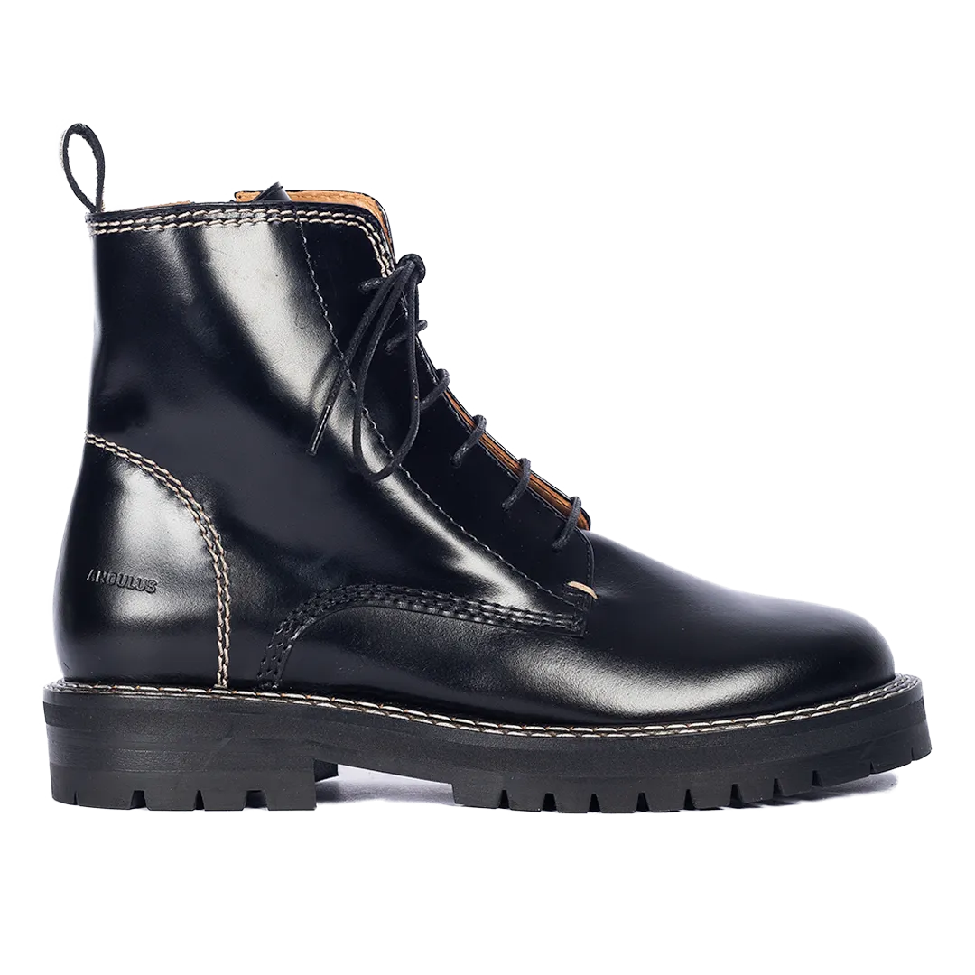 Lace-up boot with decorative contrast stitching