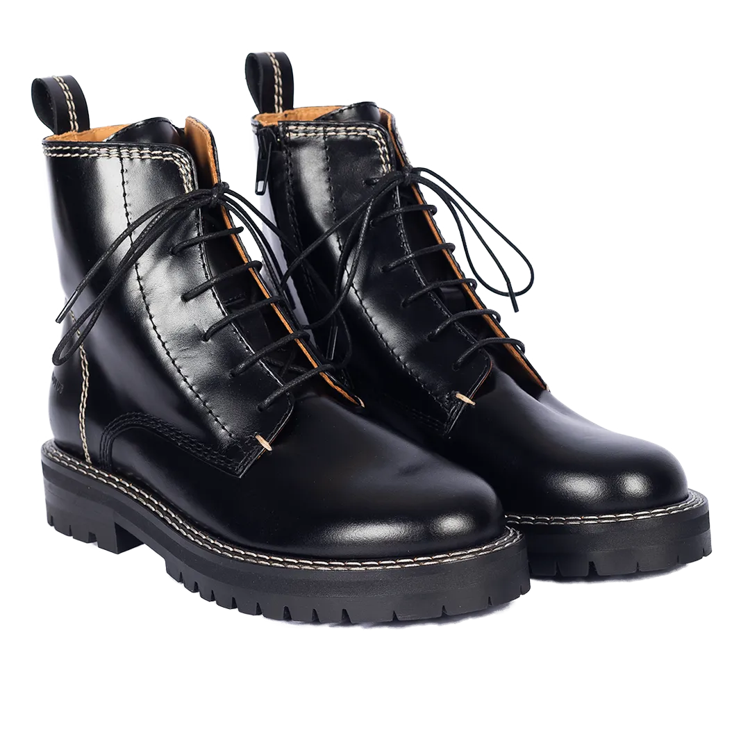 Lace-up boot with decorative contrast stitching