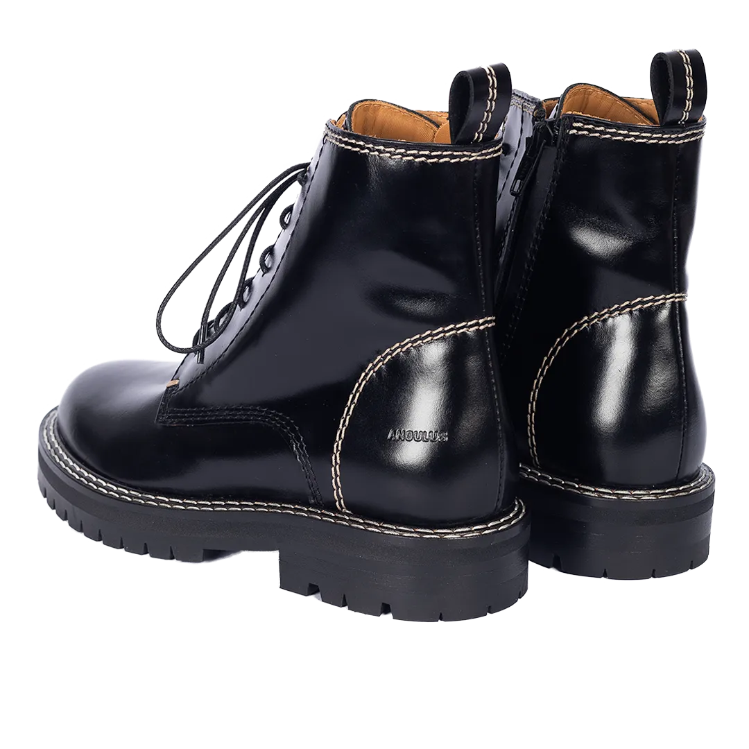 Lace-up boot with decorative contrast stitching