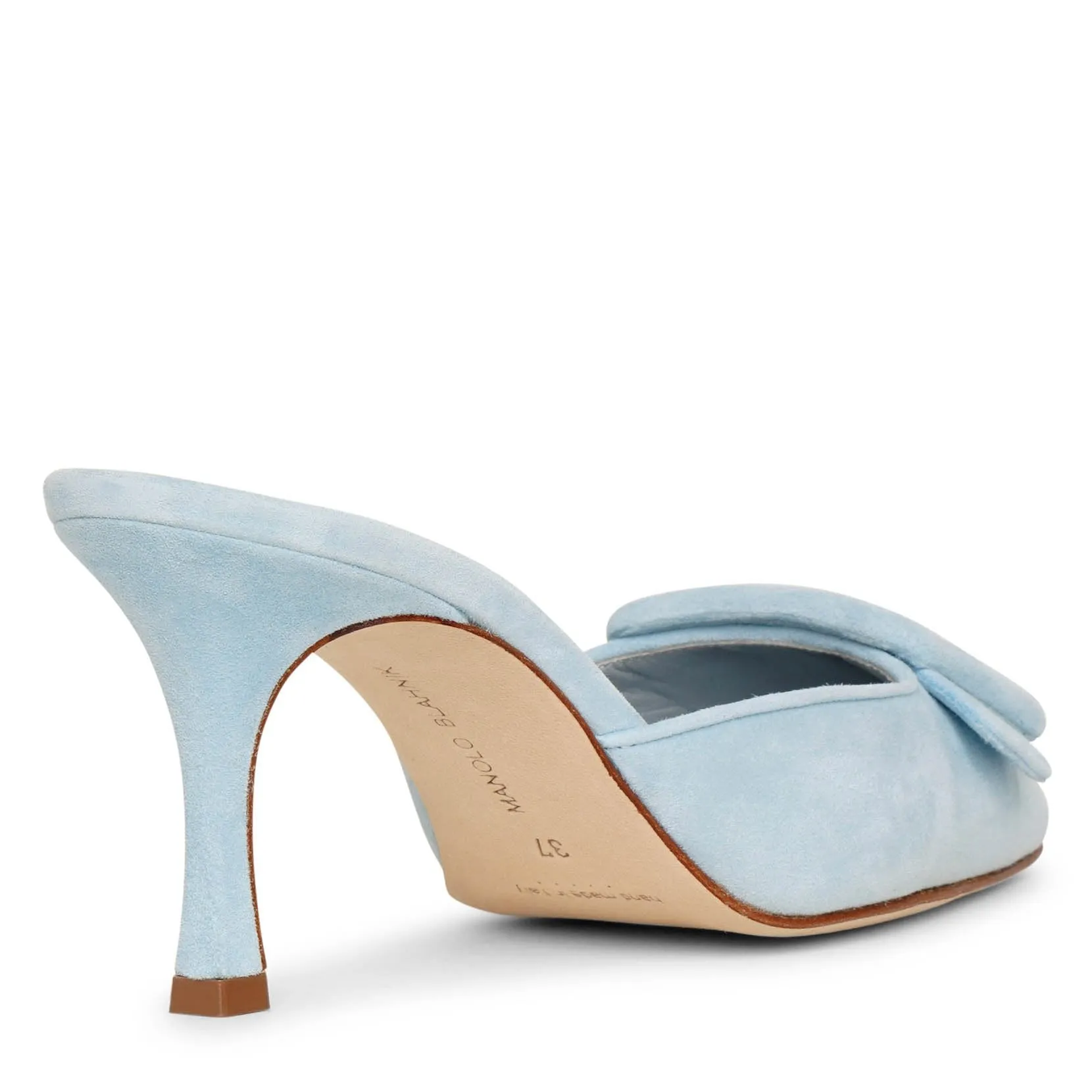 Maysale 70 light blue suede mules
