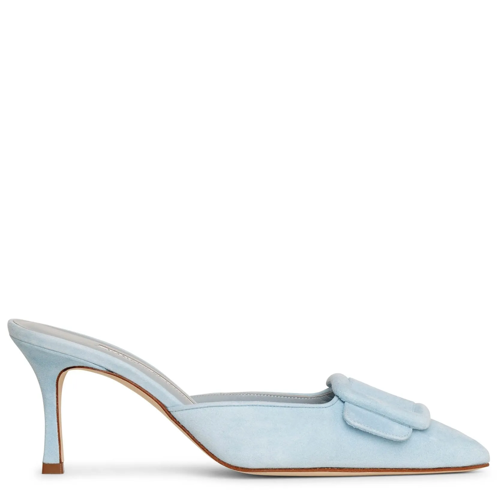 Maysale 70 light blue suede mules