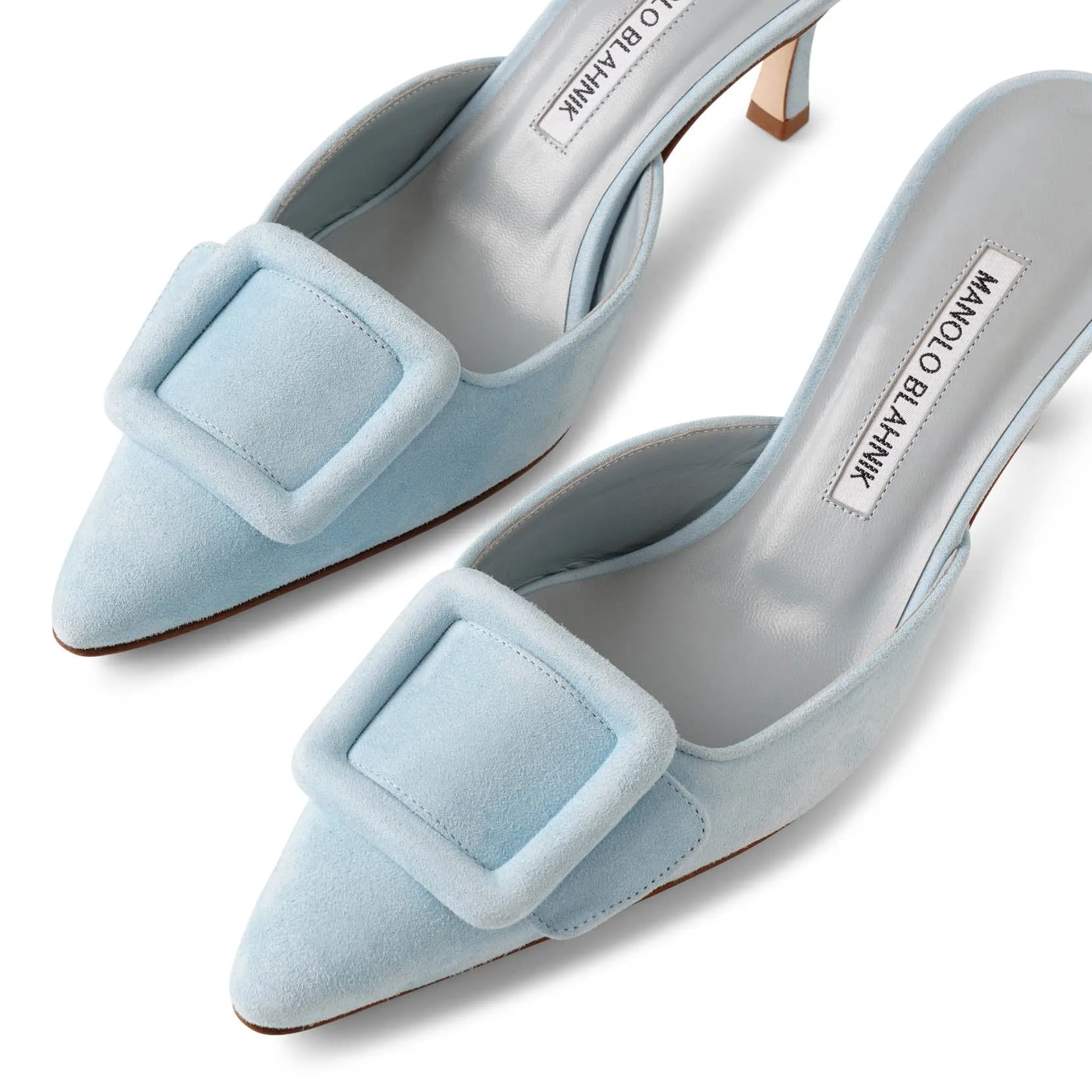 Maysale 70 light blue suede mules