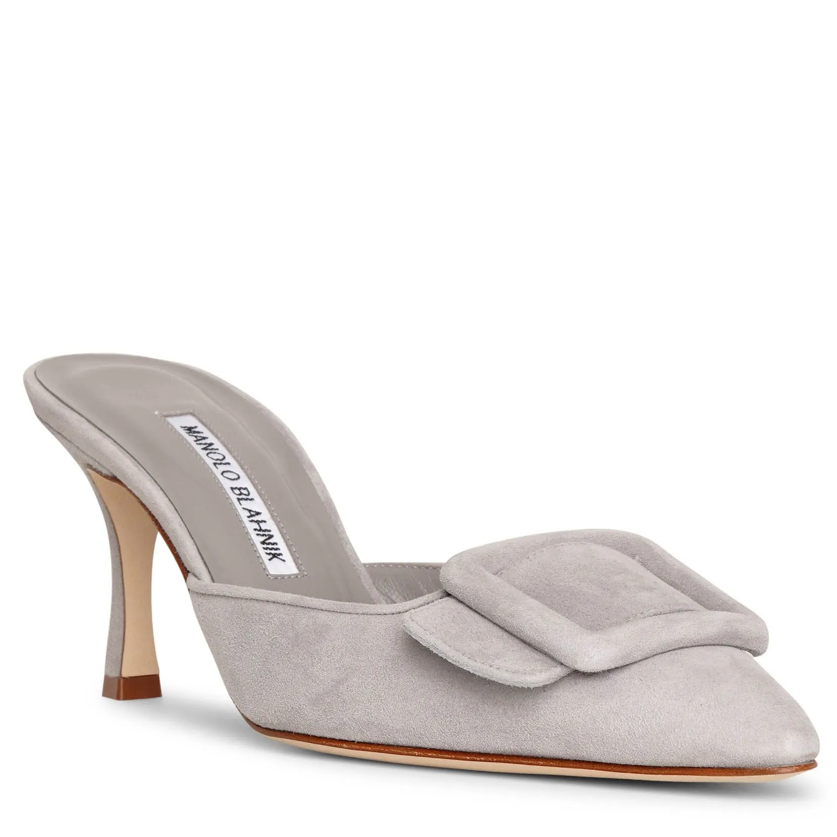 Maysale 70 light grey suede mules