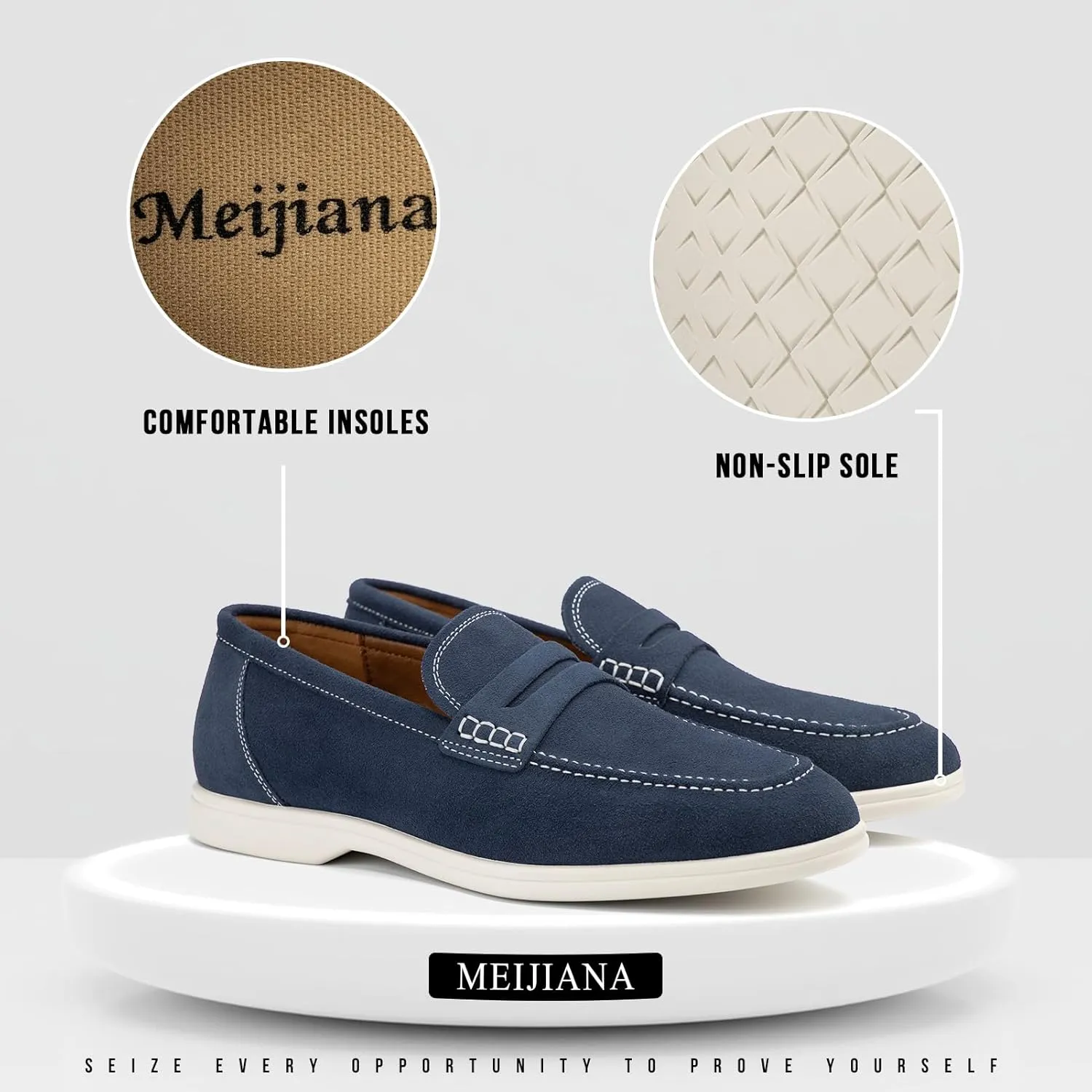 Meijiana Men's Genuine Leather Loafers Slip-On Moccasins Suede Dress Shoes, Lightweight and Breathable with Rubber Sole Stylish Mens Loafers