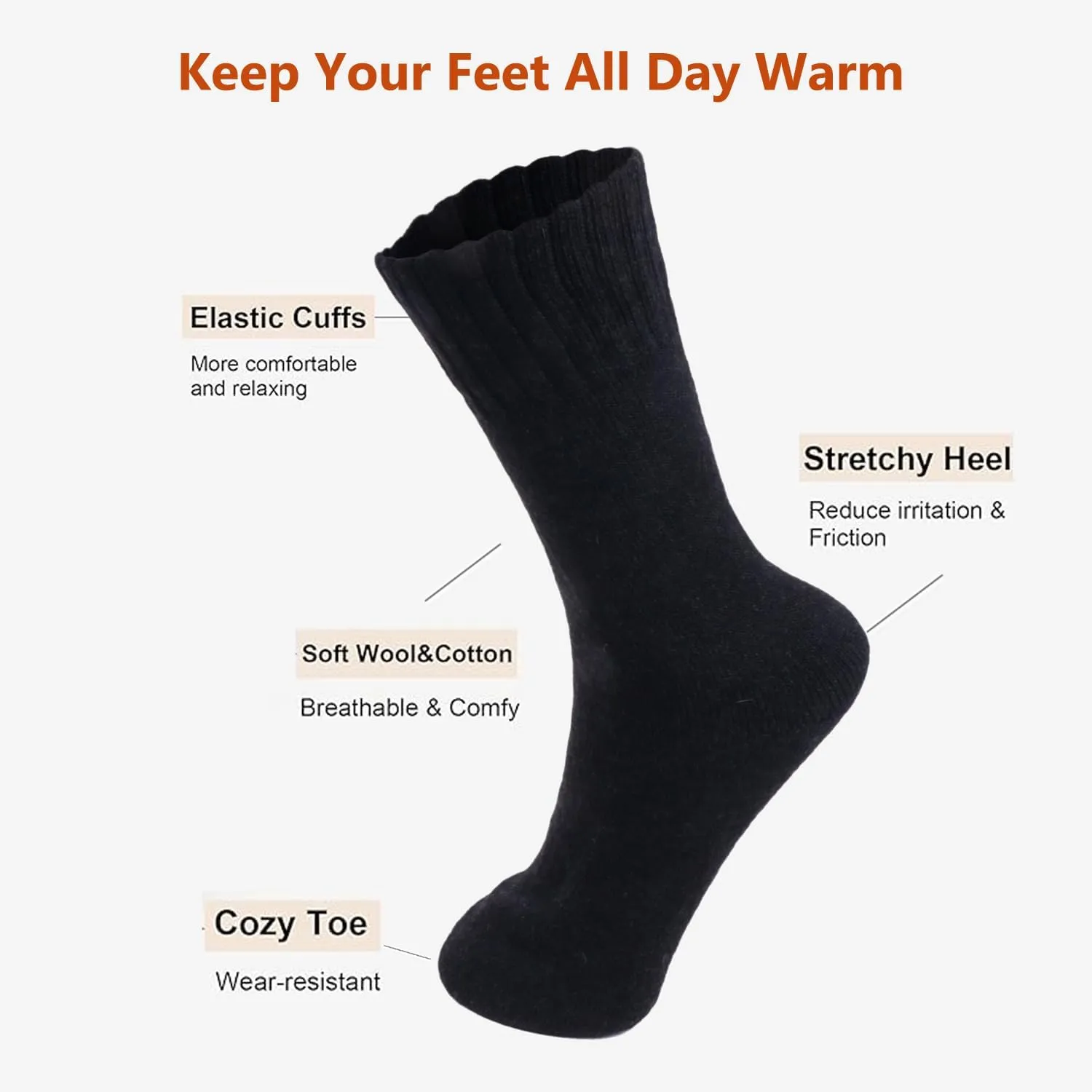 Men Women Merino Wool Thick Boot Crew Socks for Winter Solid Casual Warm Cozy