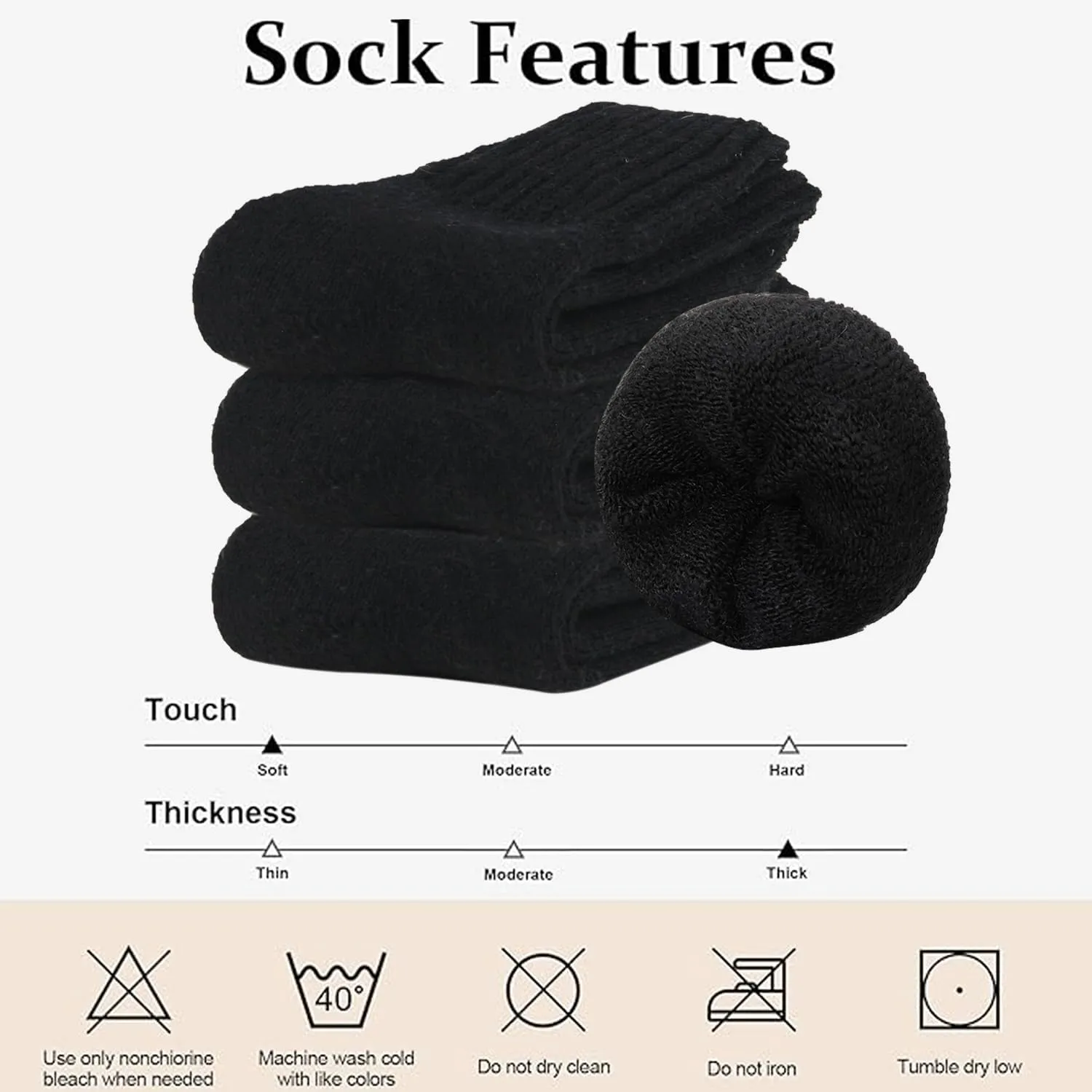 Men Women Merino Wool Thick Boot Crew Socks for Winter Solid Casual Warm Cozy