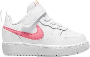 Nike Girls Court Borough Low 2 Toddler (BQ5453-124, White/Coral Chalk-Laser Orange) Size 2