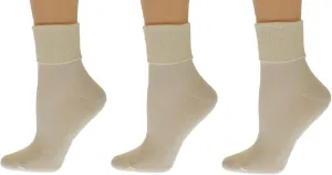 Organic Cotton Cuff Womens Ankle Sock, Breathable, Non-Irritating Seamless Socks for Women Causal Crew for Activewear -3 Pair