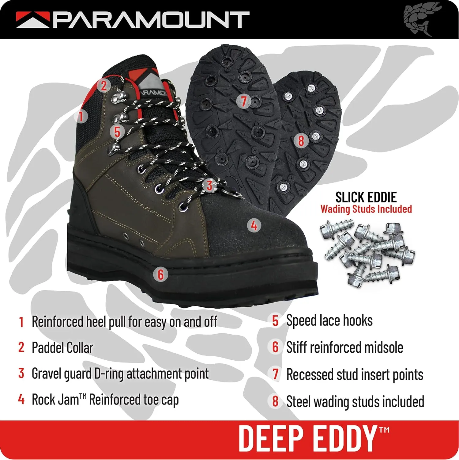 Paramount Outdoors Men's MFBW004-DJX-9 Deep Eddy Cleated Wading Boot, Brown, 9