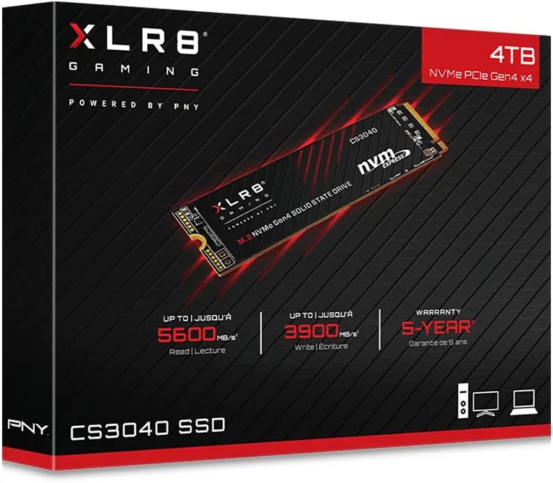 PNY XLR8 CS3040 4TB M.2 NVMe Gen4 x4 Internal Solid State Drive (SSD) - M280CS3040-4TB-RB