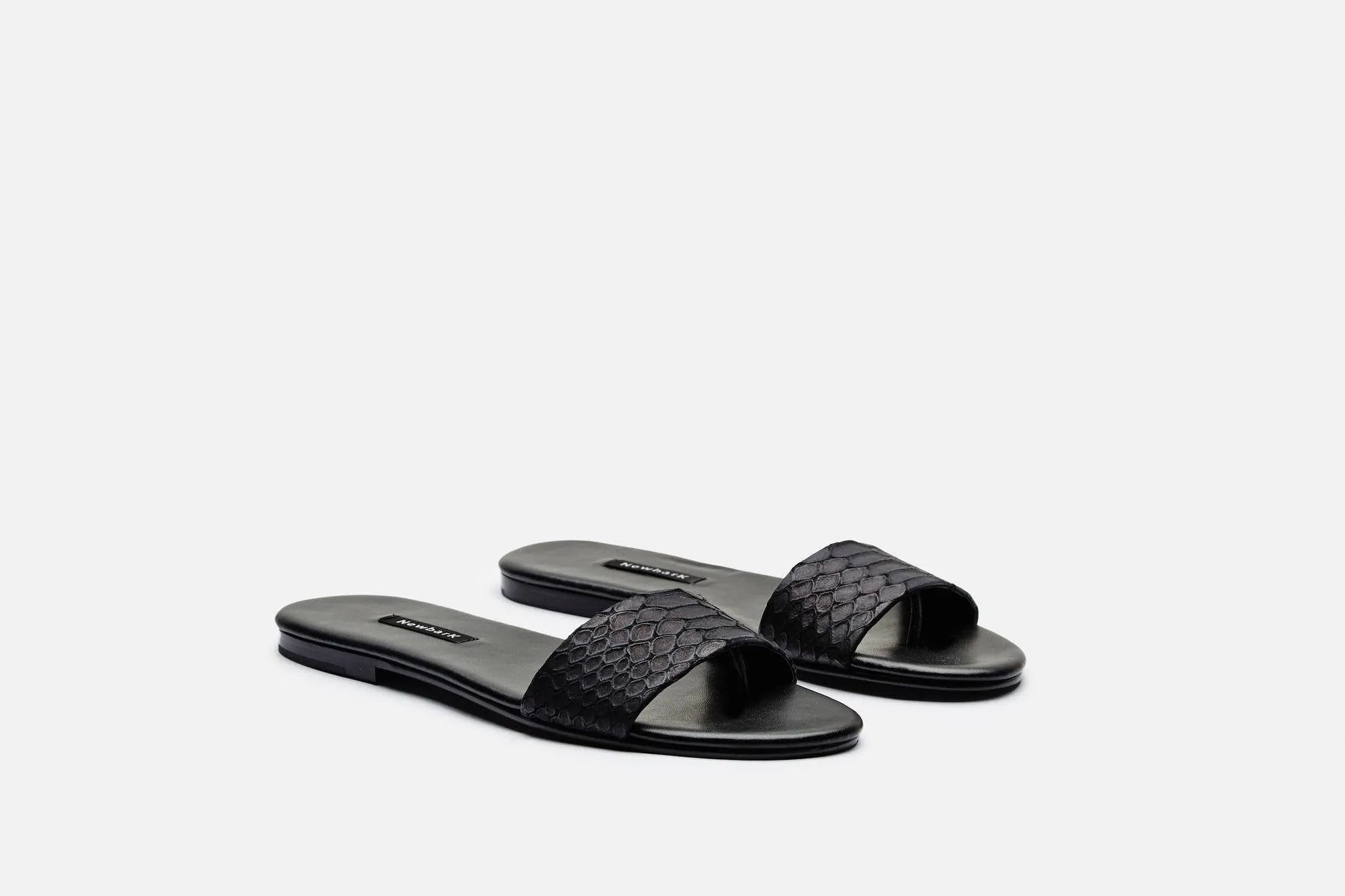 Roma Sandal - Black Embossed Snake
