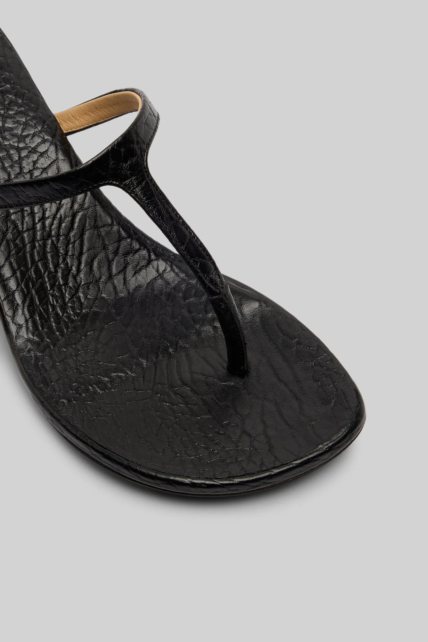 Sottiletta Leather Heel Sandal in Pebbled Black