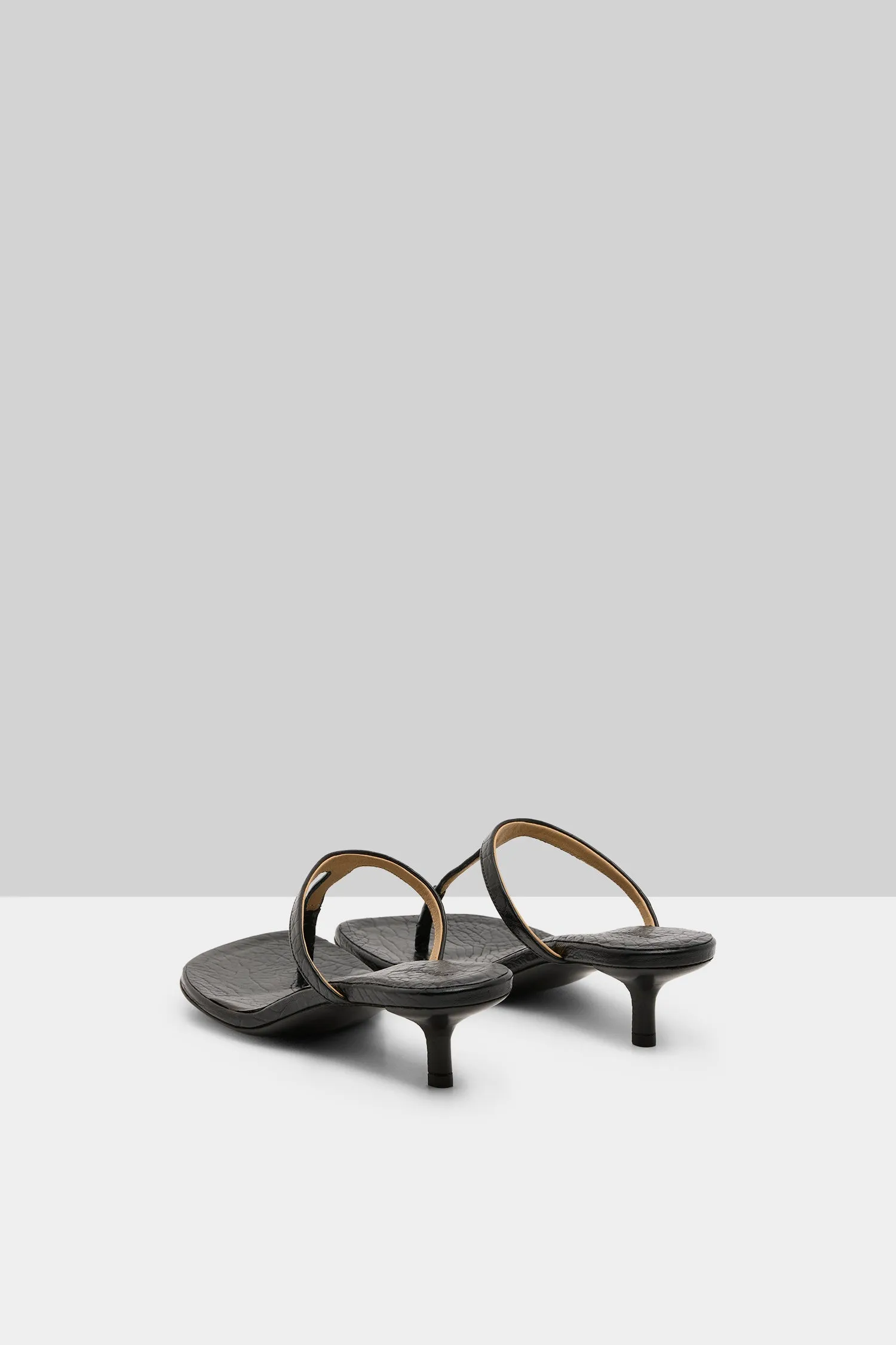 Sottiletta Leather Heel Sandal in Pebbled Black