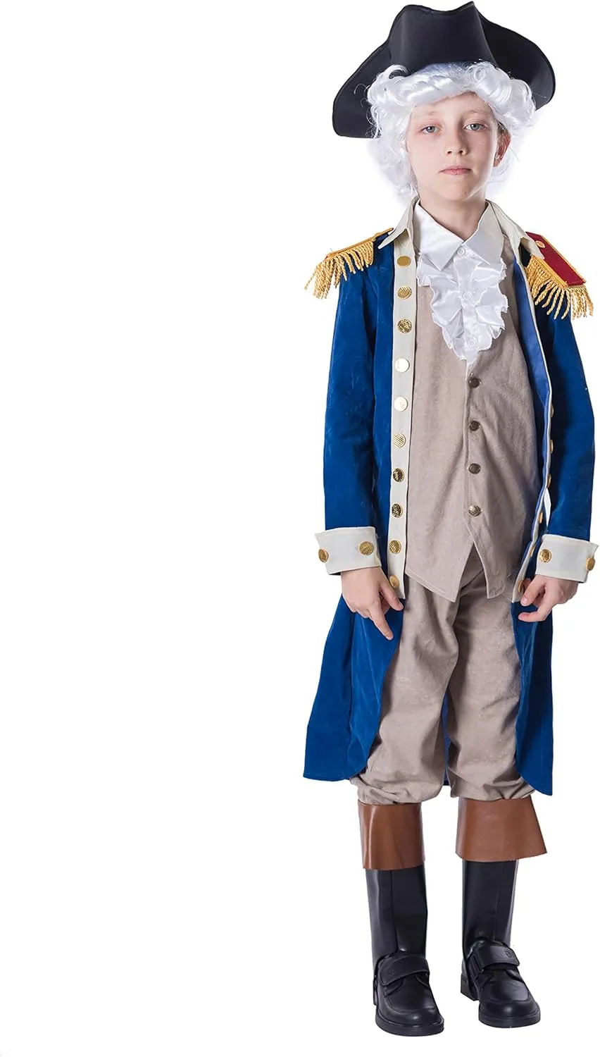 Spooktacular Creations George Washington Costume for Kids, Colonial Boys Costume with Wig and Hat for Halloween DressUp Party