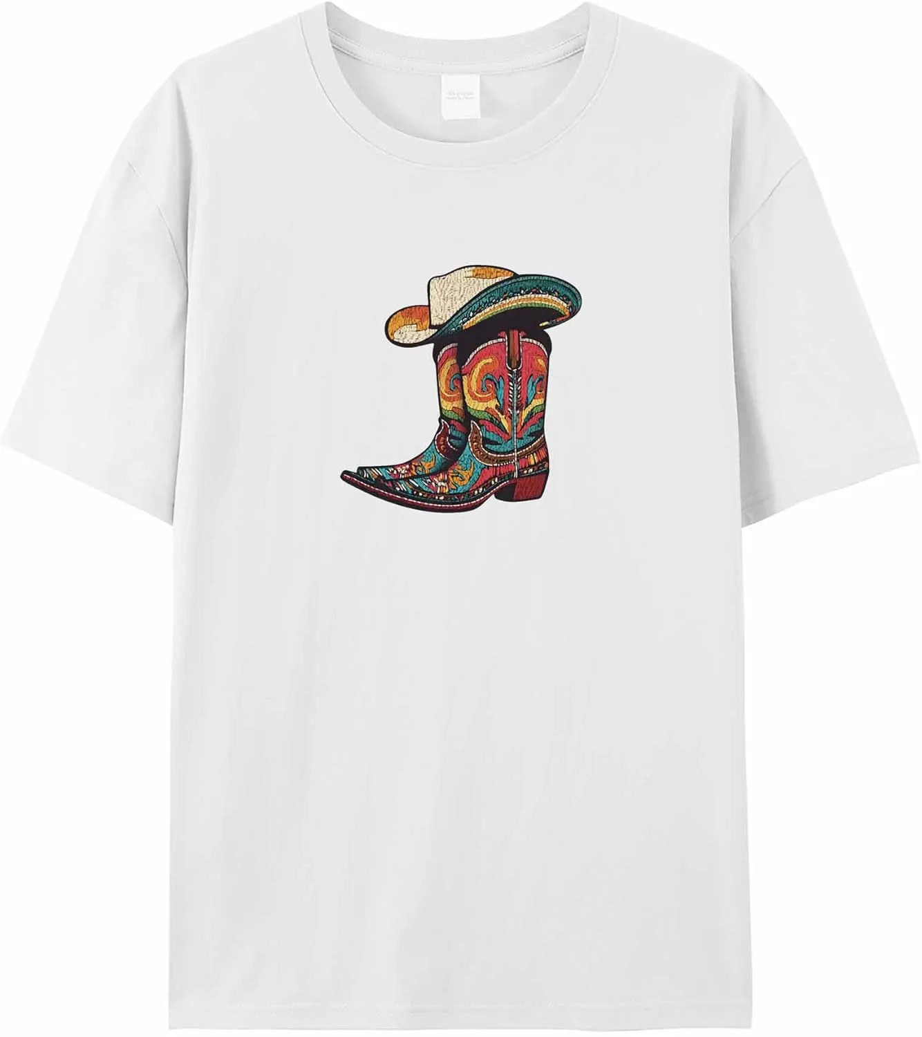 T-Shirts for Women Western Cowboy Boot Hat Women's Tops Crew Neck Short Sleeve Tees