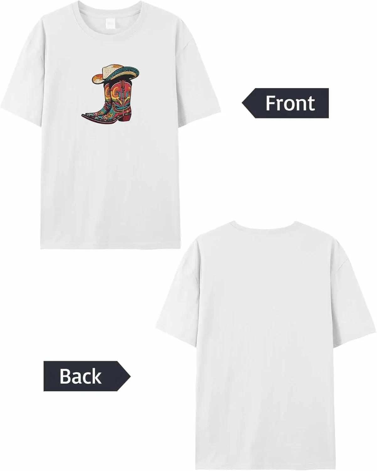 T-Shirts for Women Western Cowboy Boot Hat Women's Tops Crew Neck Short Sleeve Tees