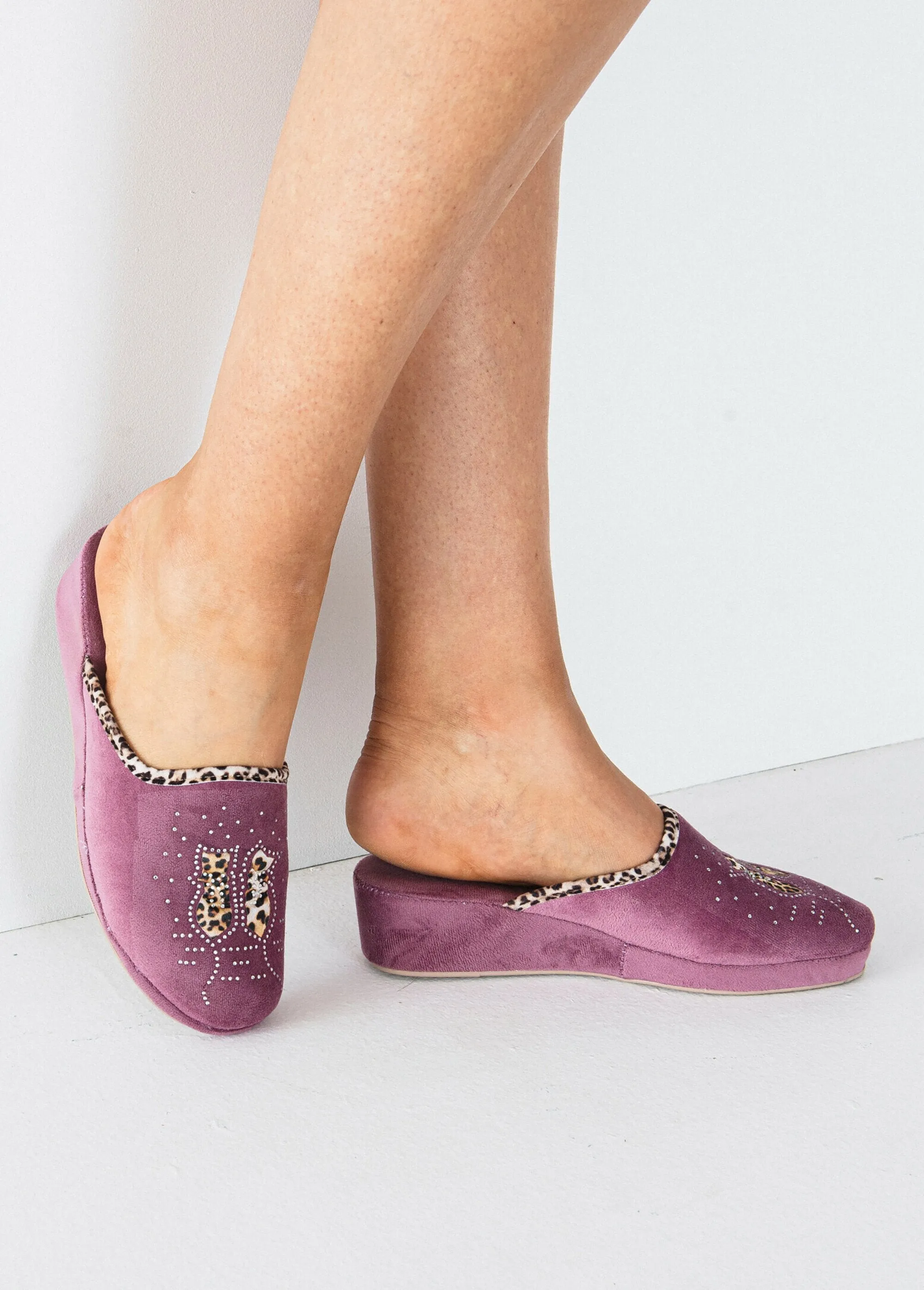 Velvet touch mule with rhinestone details