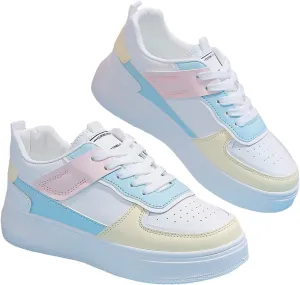 WDIRARA Women's Colorblock Lace Up Front Skater Round Toe Shoes Casual Sneakers